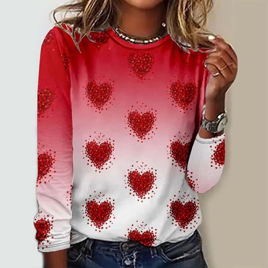 Casual Heart/Cordate Crew Neck Long Sleeve T-shirt