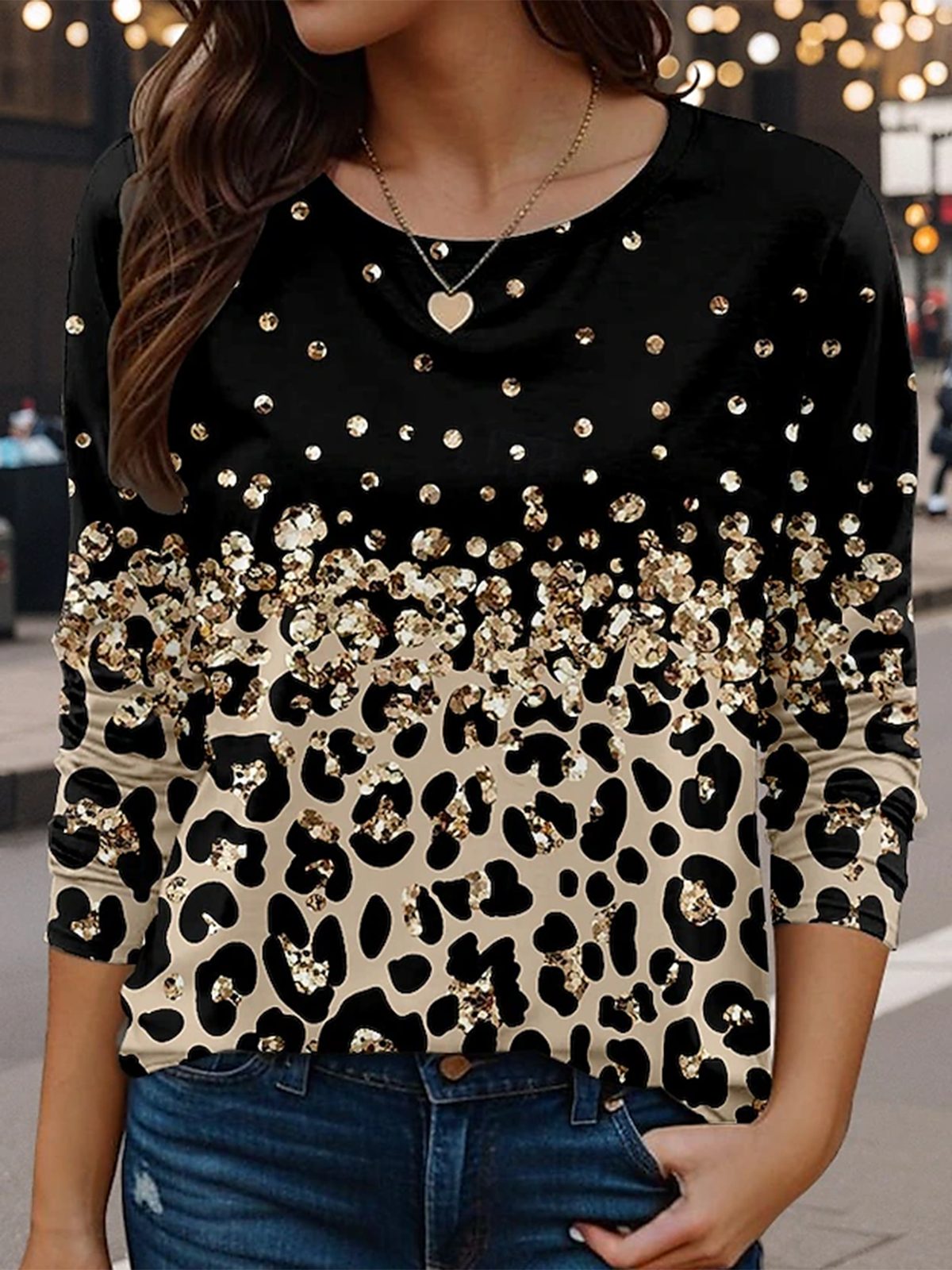 Casual Leopard Crew Neck Long Sleeve T-shirt