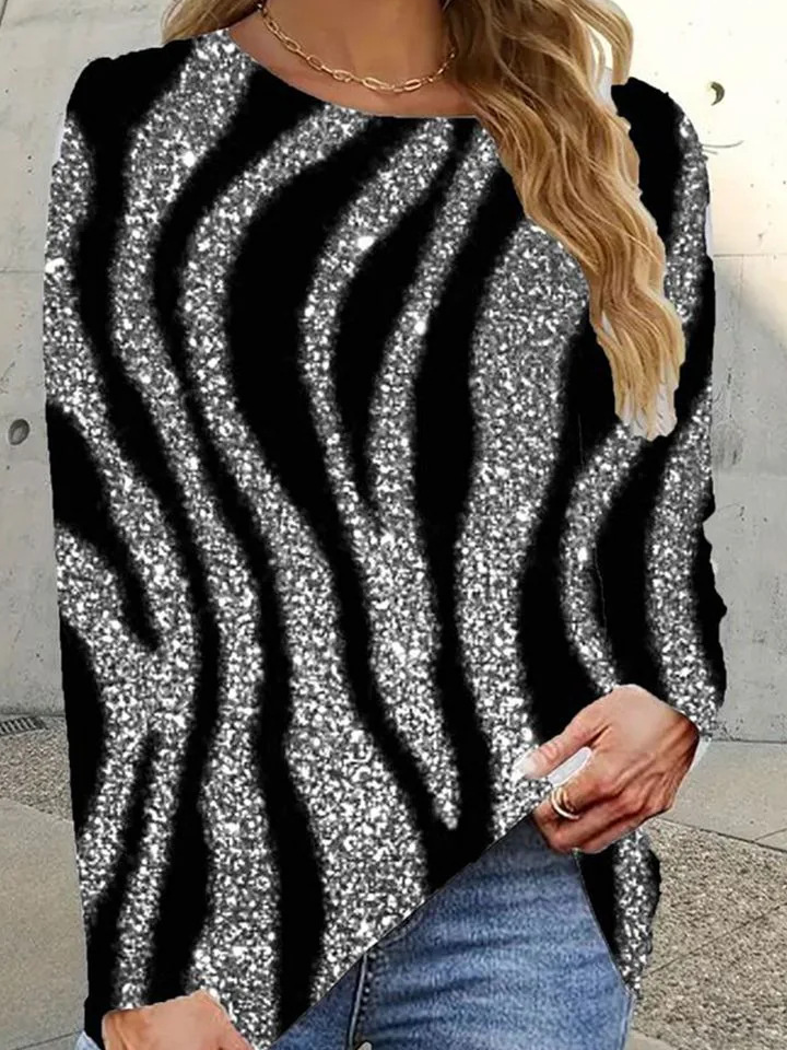 Casual Geometric Crew Neck Long Sleeve T-shirt