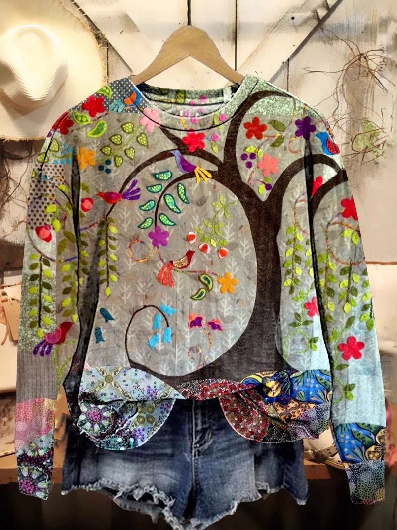 Casual Crew Neck Floral Sweatshirt