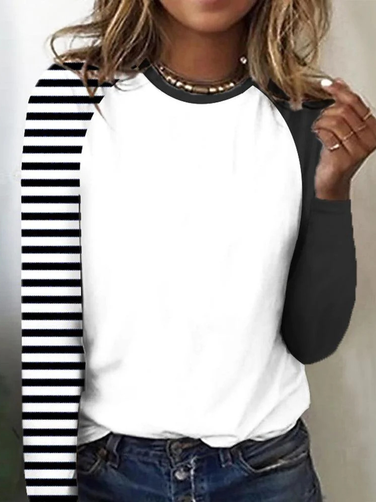 Casual Striped Crew Neck Long Sleeve T-shirt