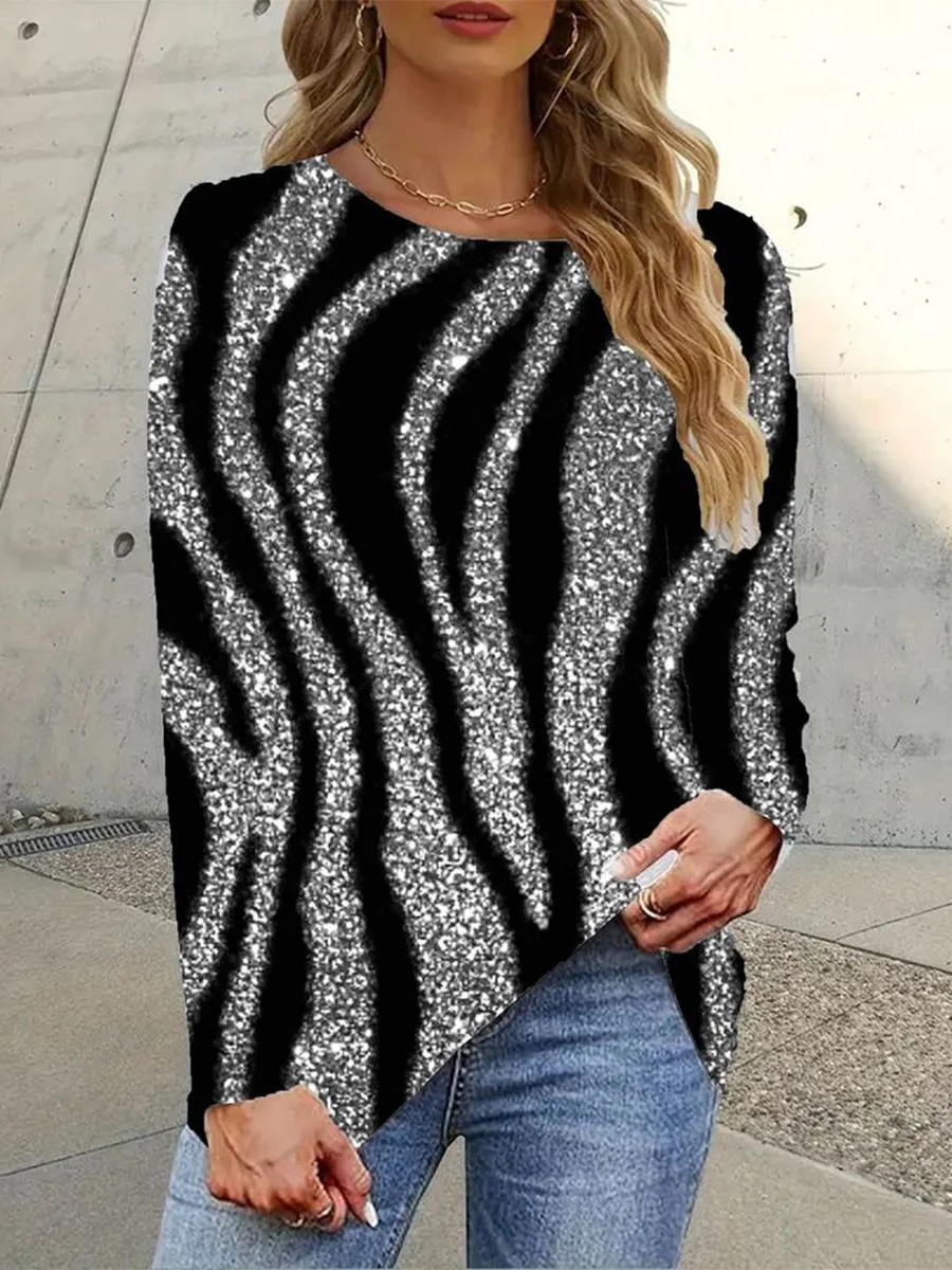 Casual Geometric Crew Neck Long Sleeve T-shirt