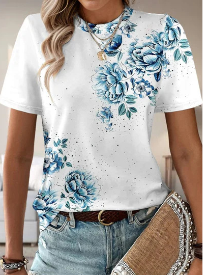 Casual Floral Crew Neck Short Sleeve T-shirt