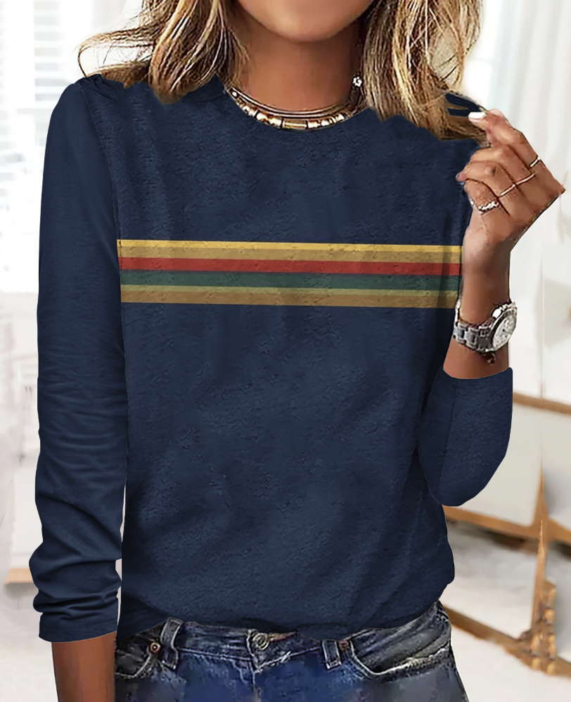 Vintage Plaid Crew Neck Long Sleeve T-shirt