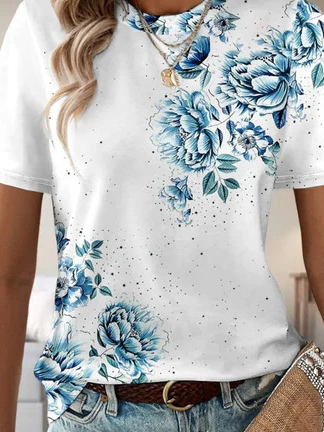 Casual Floral Crew Neck Short Sleeve T-shirt