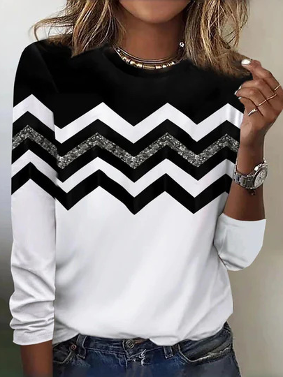 Casual Geometric Crew Neck Long Sleeve T-shirt