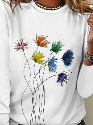 Casual Floral Crew Neck Long Sleeve T-shirt