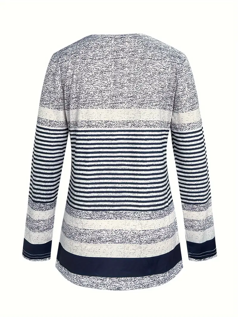 Vintage Striped V Neck Long Sleeve T-shirt