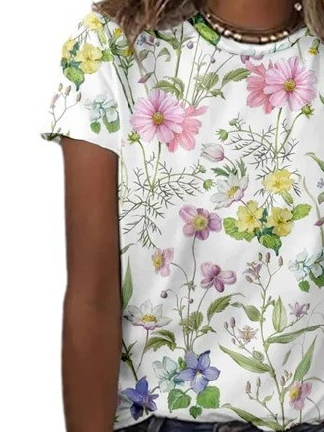 Casual Floral Crew Neck Short Sleeve T-shirt