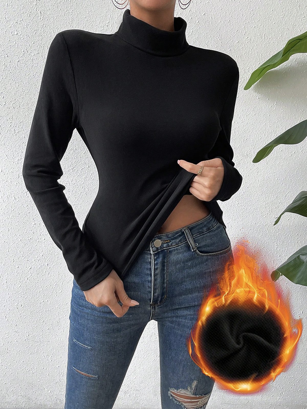 Casual Plain Half Turtleneck Skinny Soft Clouds T-shirt