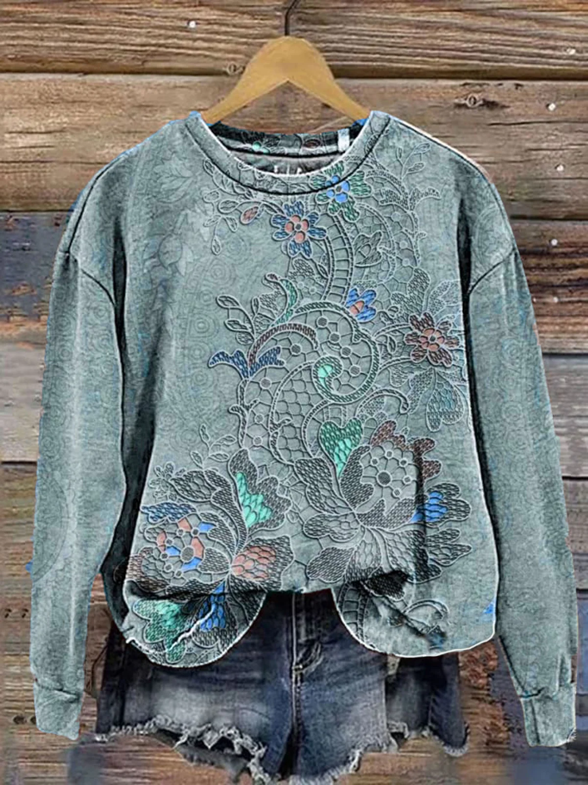 Casual Crew Neck Floral Sweatshirt