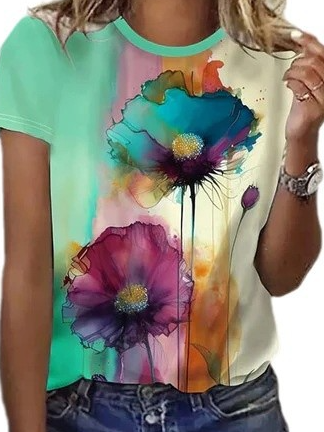 Casual Floral Crew Neck Short Sleeve T-shirt