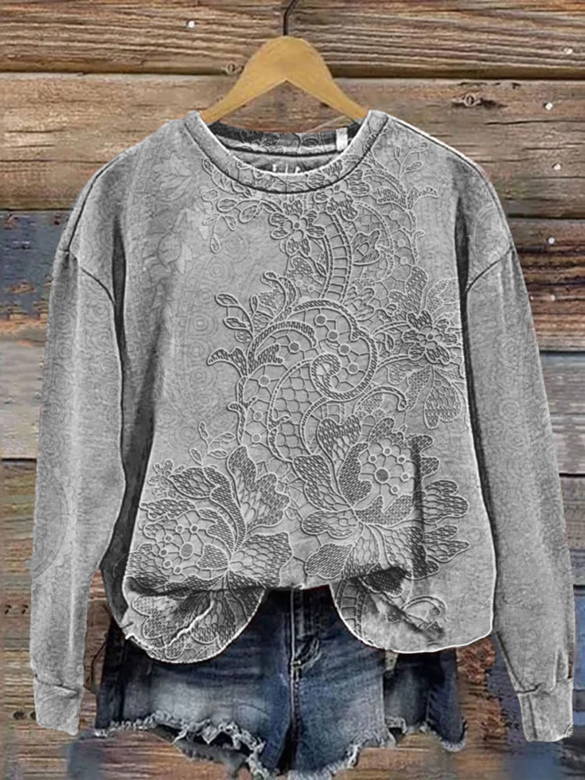 Casual Crew Neck Floral Sweatshirt