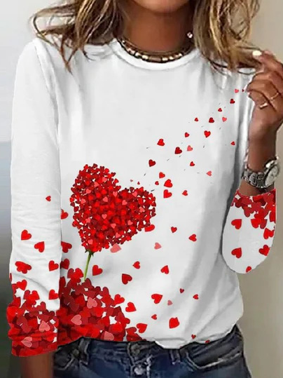 Casual Floral Crew Neck Long Sleeve T-shirt