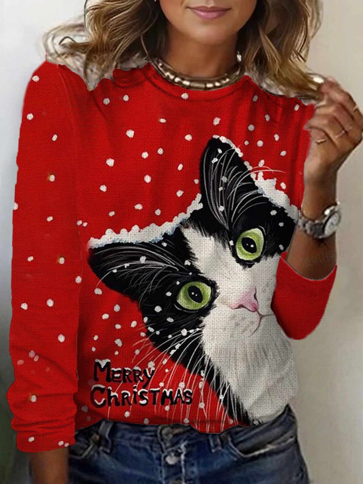 Casual Christmas Crew Neck Long Sleeve T-shirt