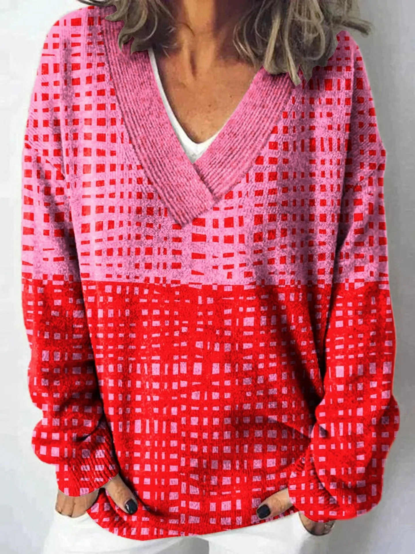 Women Geometric Long Sleeve Comfy Vintage Sweater