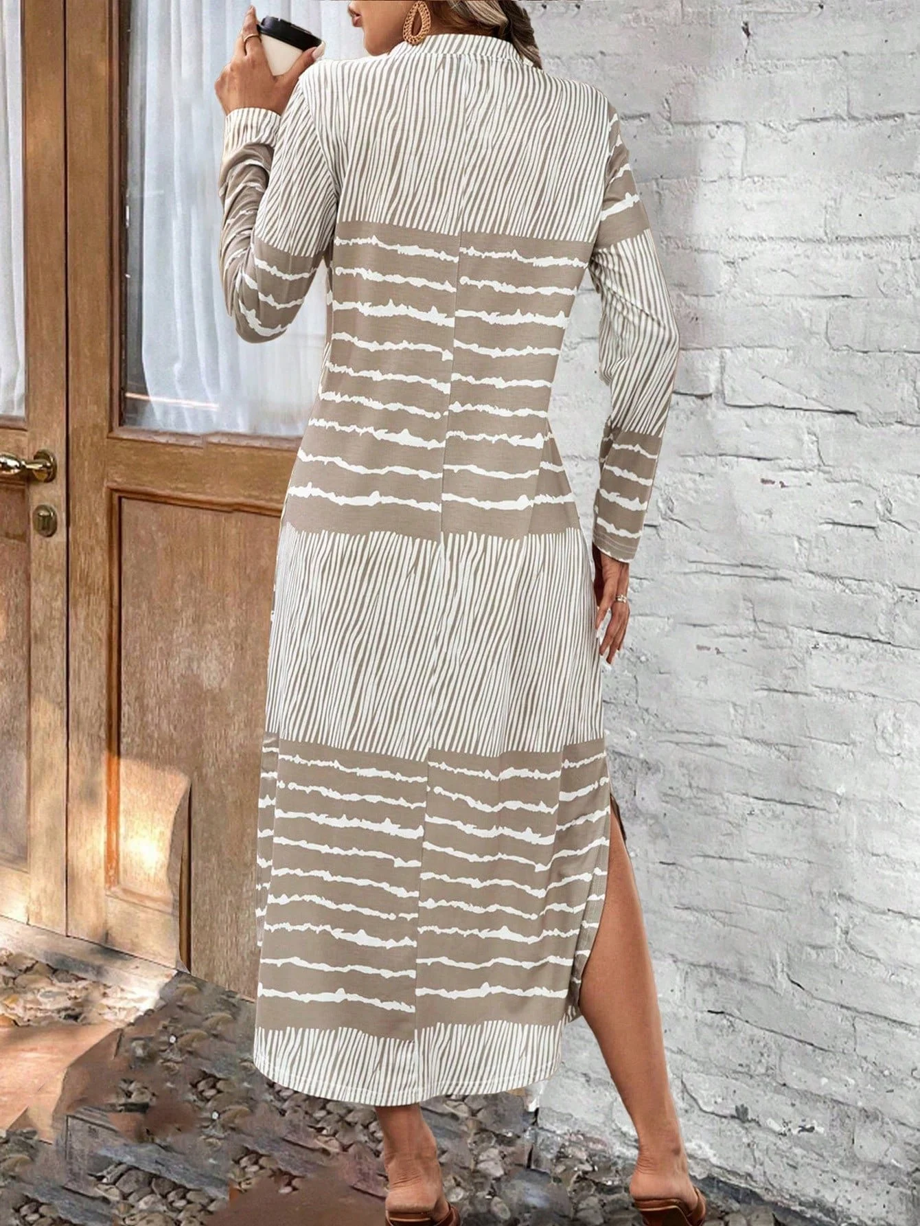Women Striped Spring/Fall Dress Crew Neck Long Sleeve T-Shirt Dress H-Line Dress