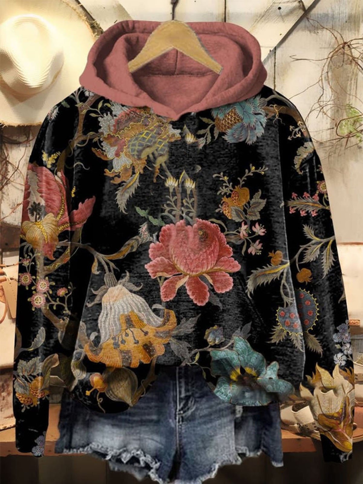 Casual Hoodie Floral Art Print Sweatshirt