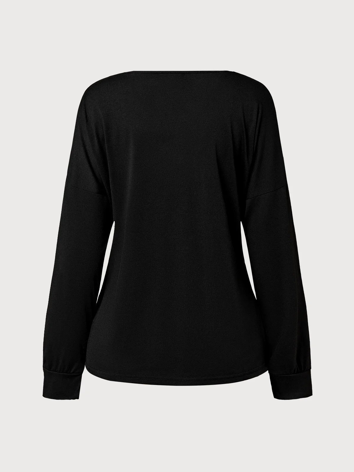 V Neck Long Sleeve Plain Regular Micro-Elasticity Loose Blouse For Women