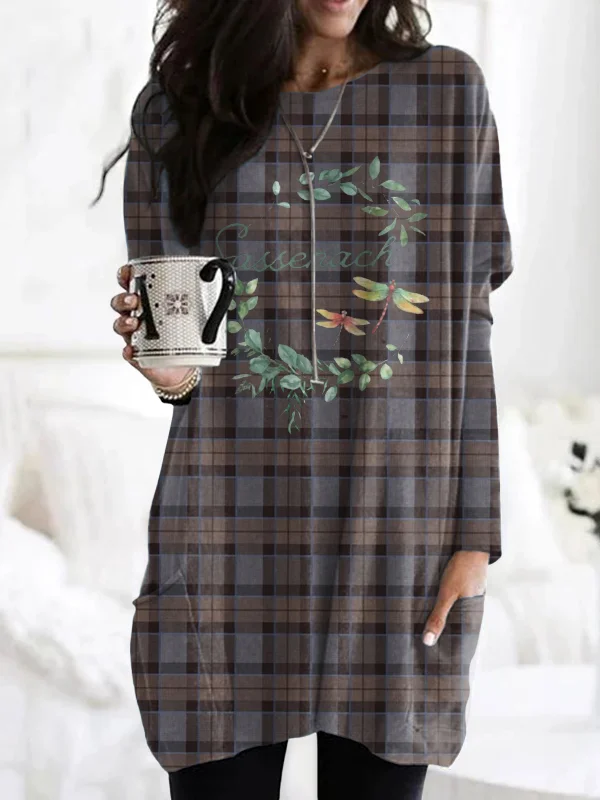 Vintage Classic Plaid Pattern Crew Neck Long Sleeve T-shirt