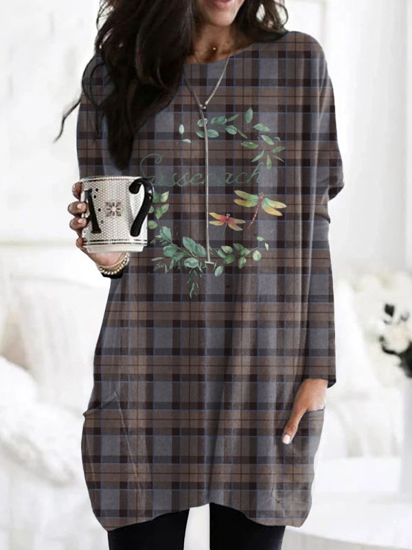 Vintage Classic Plaid Pattern Crew Neck Long Sleeve T-shirt