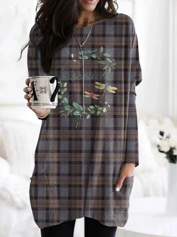 Vintage Classic Plaid Pattern Crew Neck Long Sleeve T-shirt