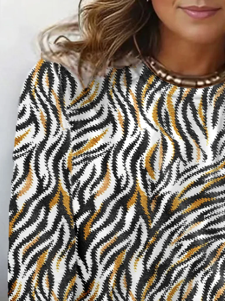 Casual Zebra Crew Neck Long Sleeve T-shirt