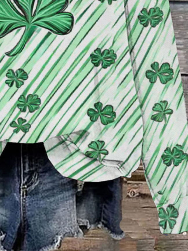 Casual St. Patrick's Day Crew Neck Four-leaf Clover Sweatshirt