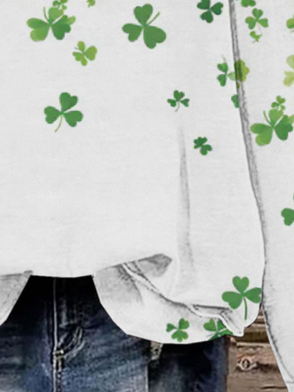 Casual St. Patrick's Day Crew Neck Four-leaf Clover Sweatshirt