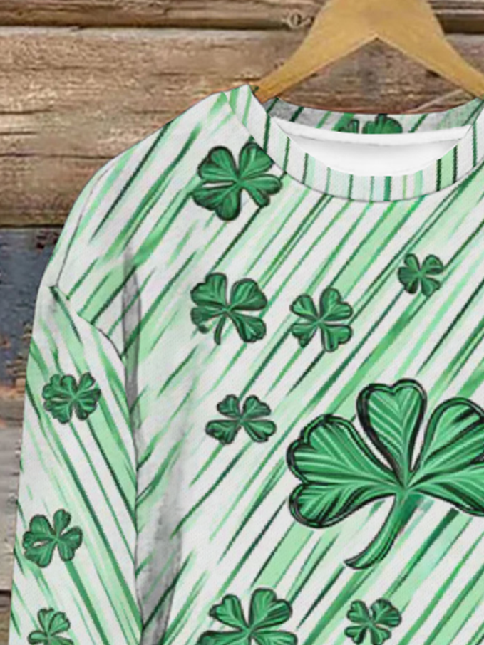 Casual St. Patrick's Day Crew Neck Four-leaf Clover Sweatshirt