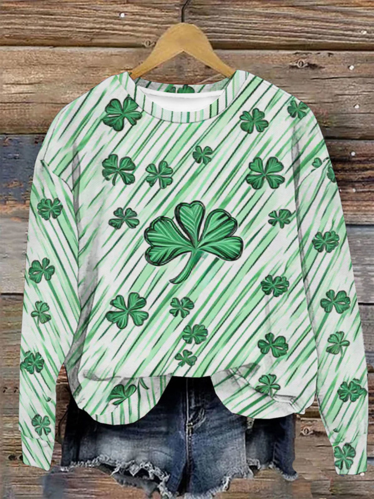 Casual St. Patrick's Day Crew Neck Four-leaf Clover Sweatshirt