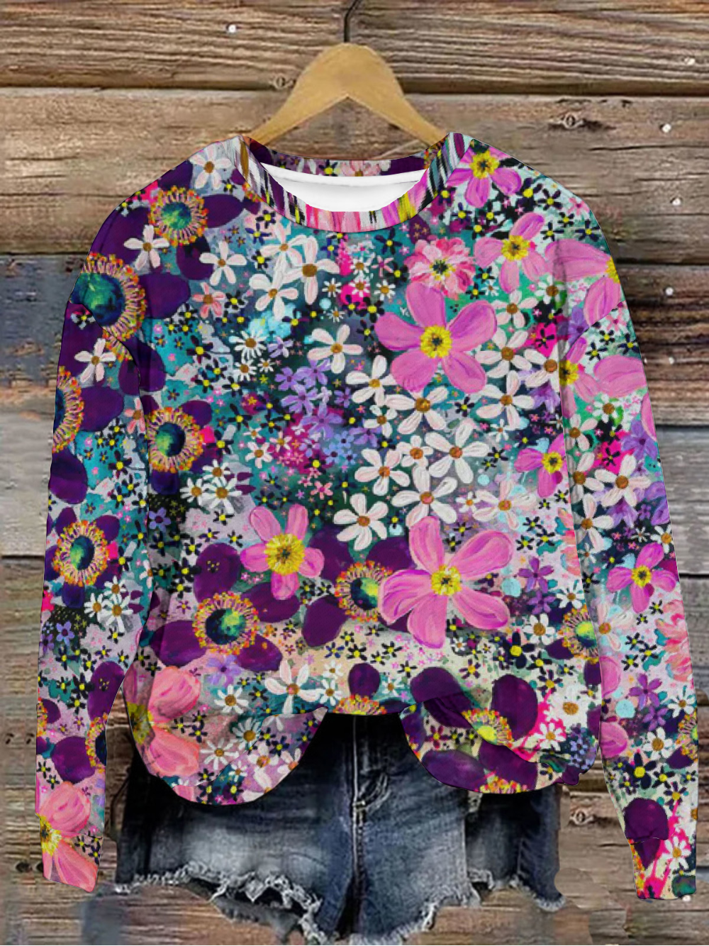 Casual Crew Neck Floral Sweatshirt