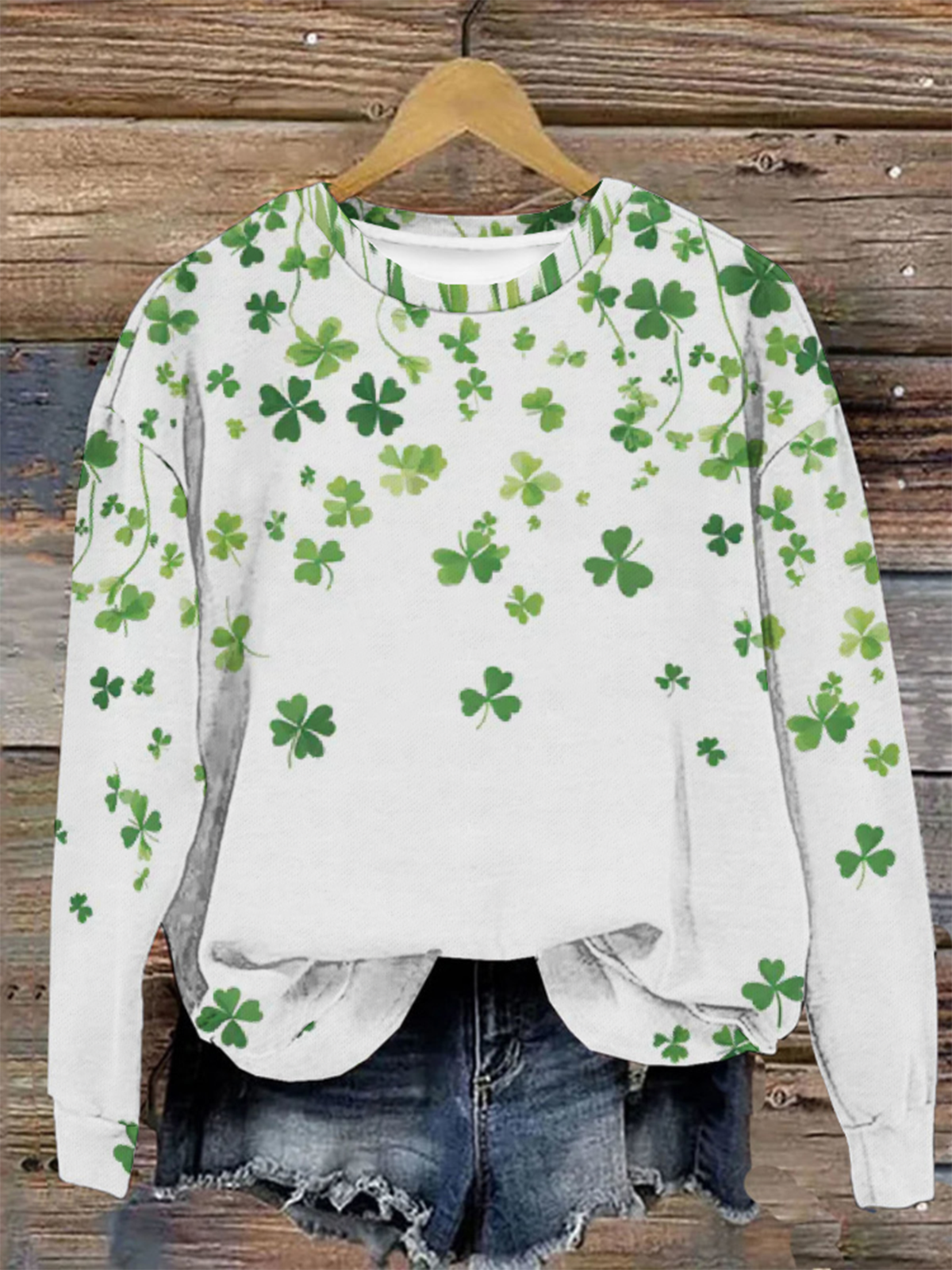 Casual St. Patrick's Day Crew Neck Four-leaf Clover Sweatshirt