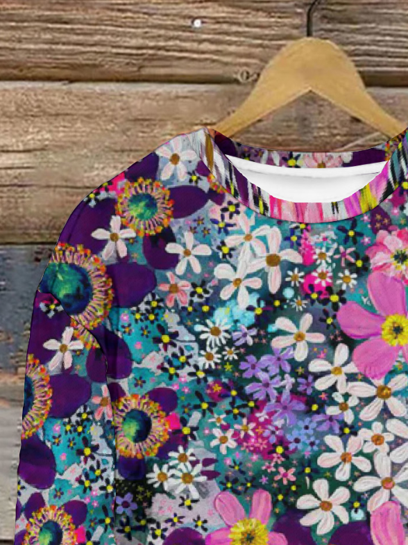 Casual Crew Neck Floral Sweatshirt