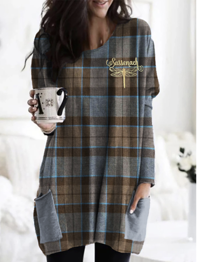 Vintage Classic Plaid Pattern Crew Neck Long Sleeve T-shirt