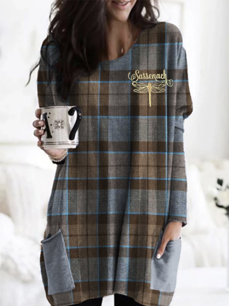 Vintage Classic Plaid Pattern Crew Neck Long Sleeve T-shirt