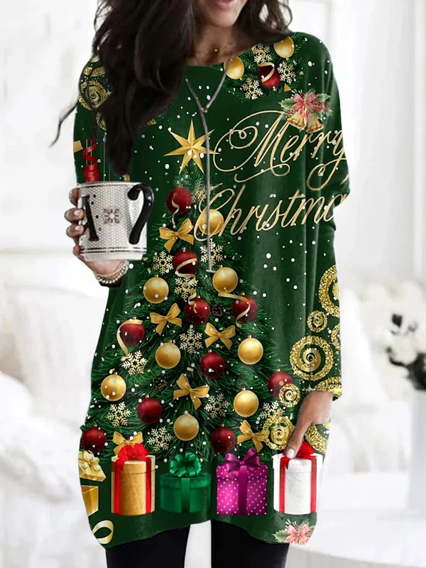 Vintage Christmas Holiday Pattern Crew Neck Long Sleeve T-shirt