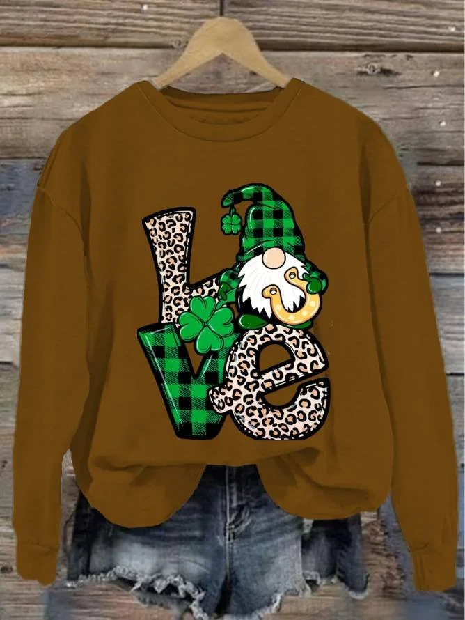 Casual Crew Neck Four-leaf Clover Sweatshirt