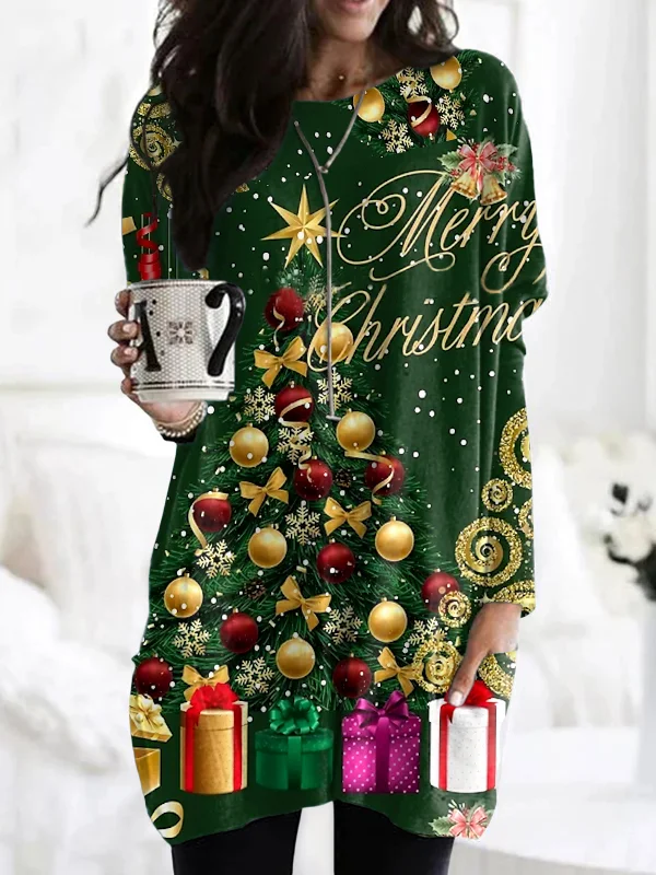 Vintage Christmas Holiday Pattern Crew Neck Long Sleeve T-shirt