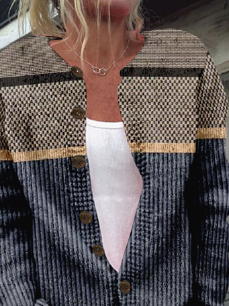 Women Knitted Striped Long Sleeve Comfy Vintage Cardigan