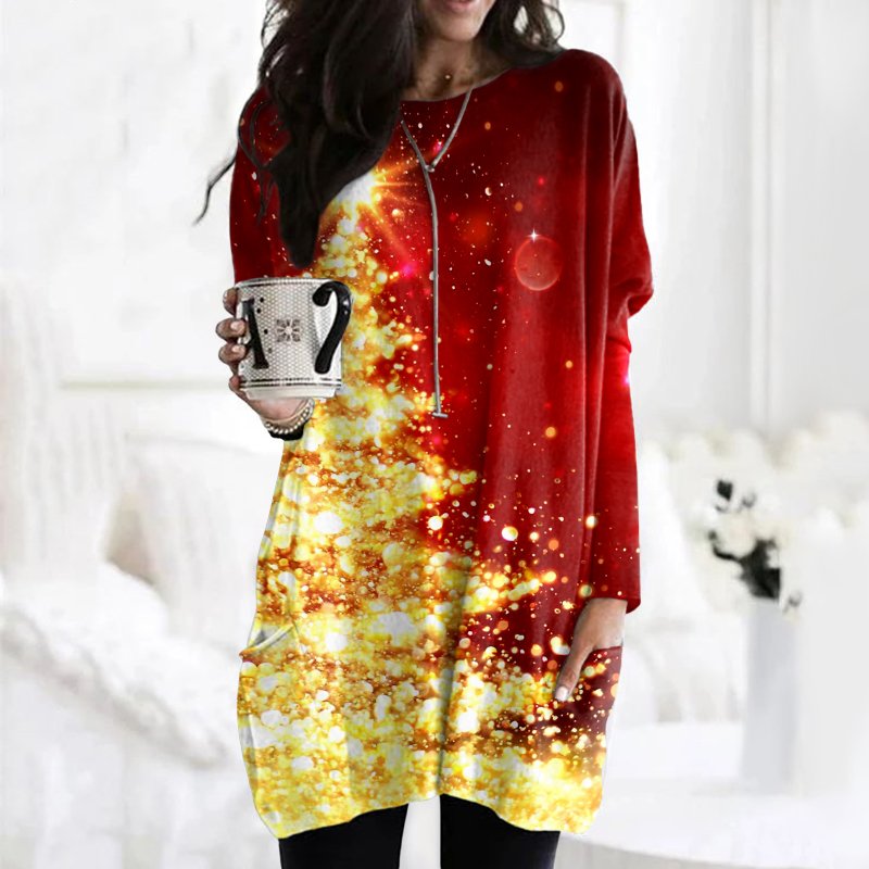 Vintage Christmas Holiday Pattern Crew Neck Long Sleeve T-shirt