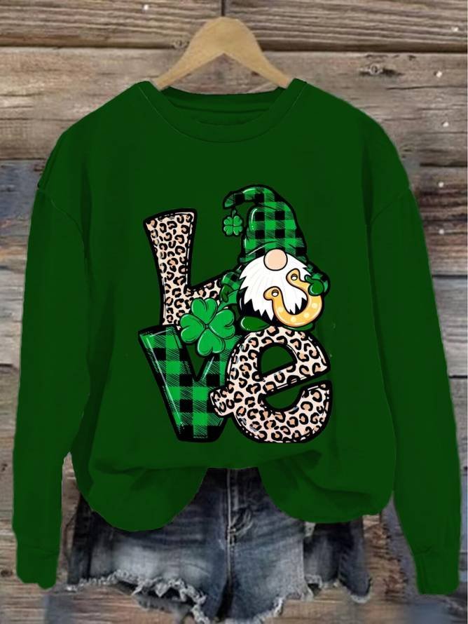 Casual Crew Neck Four-leaf Clover Sweatshirt