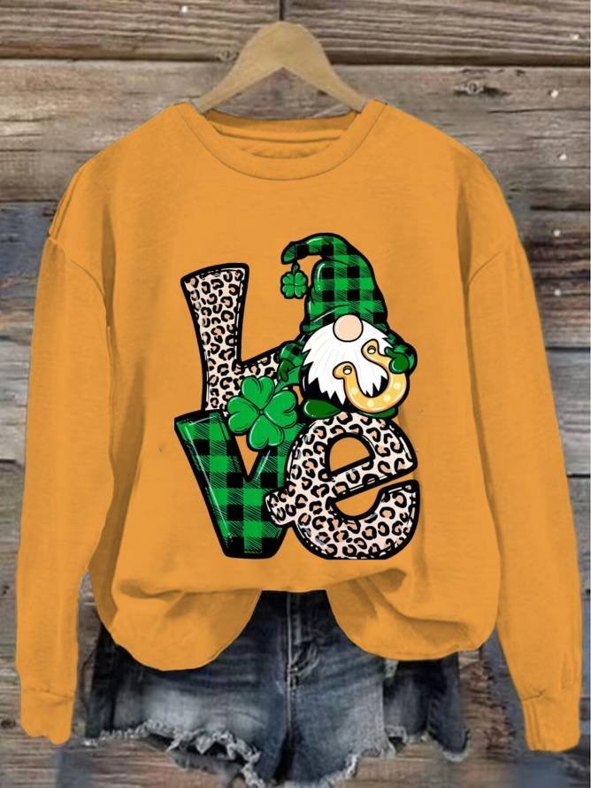 Casual Crew Neck Four-leaf Clover Sweatshirt