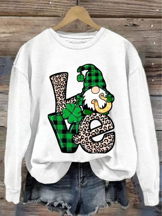 Casual Crew Neck Four-leaf Clover Sweatshirt