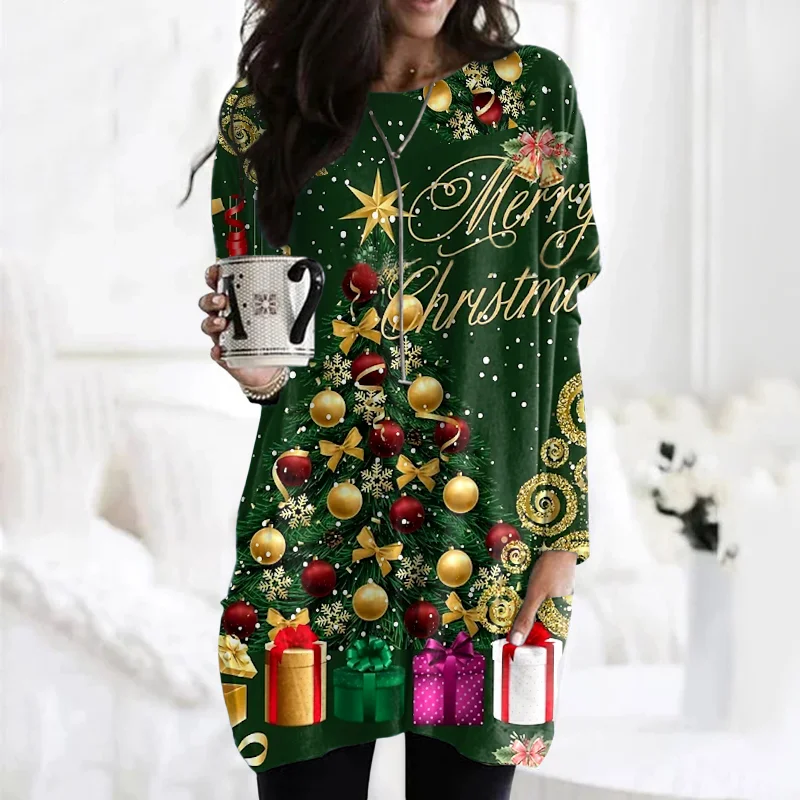 Vintage Christmas Holiday Pattern Crew Neck Long Sleeve T-shirt