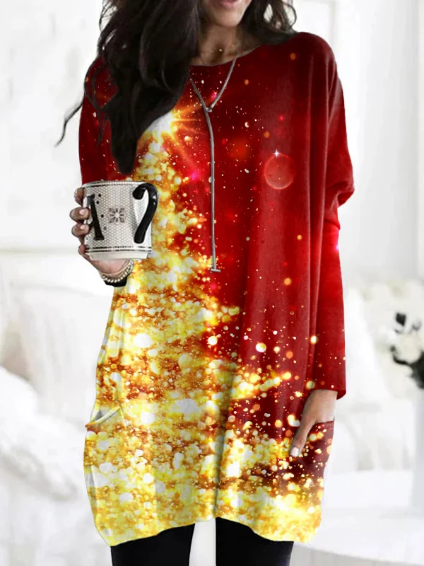 Vintage Christmas Holiday Pattern Crew Neck Long Sleeve T-shirt