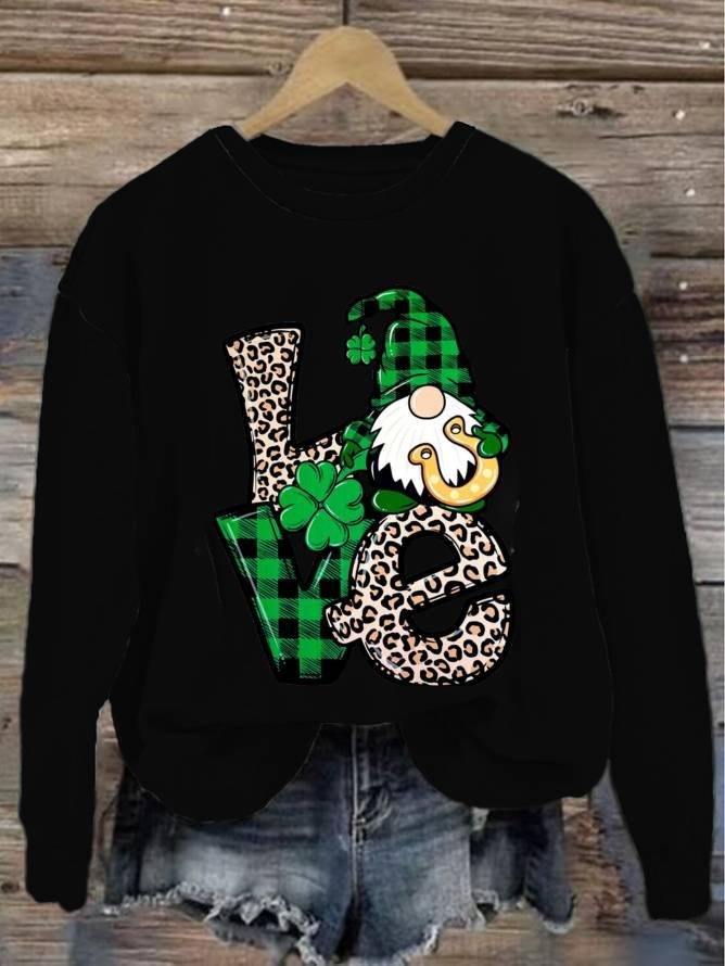 Casual Crew Neck Four-leaf Clover Sweatshirt