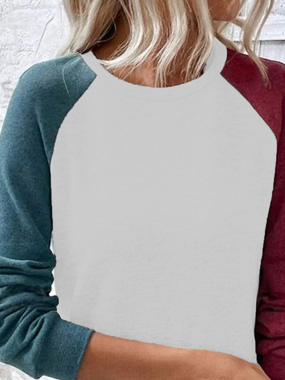 Casual Crew Neck Color Block Sweatshirt