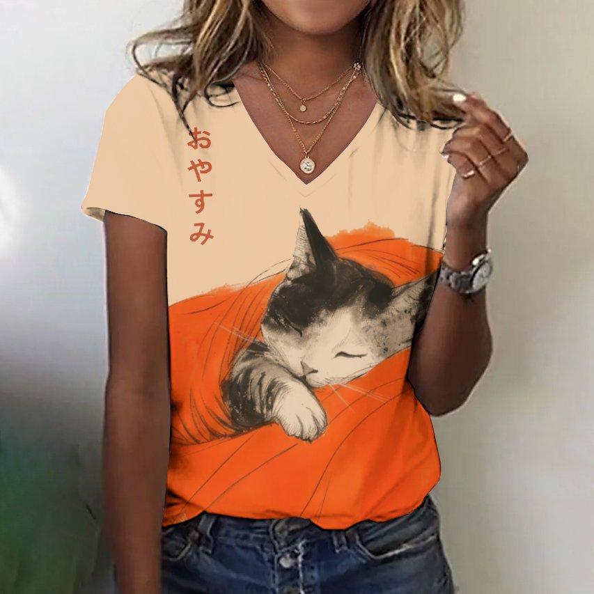 Casual Animal V Neck Short Sleeve T-shirt