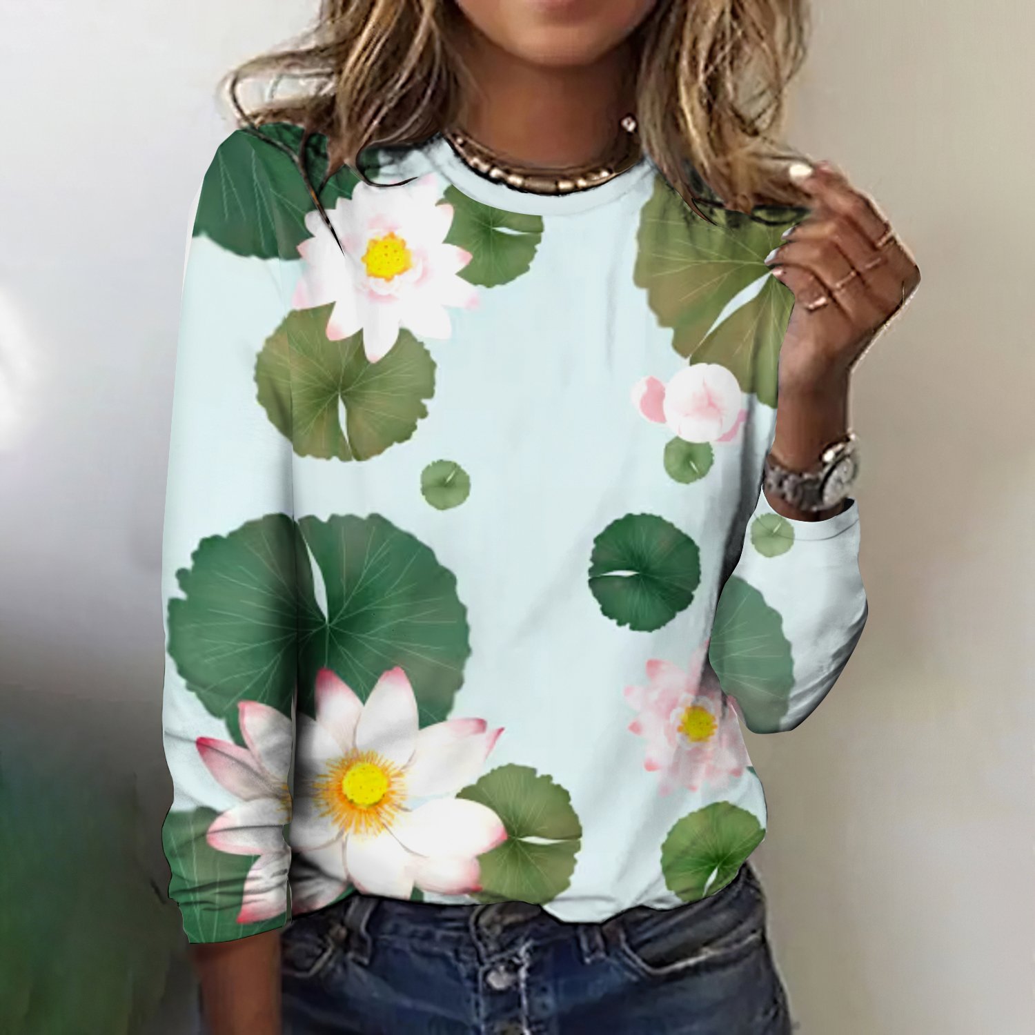 Casual Floral Crew Neck Long Sleeve T-shirt